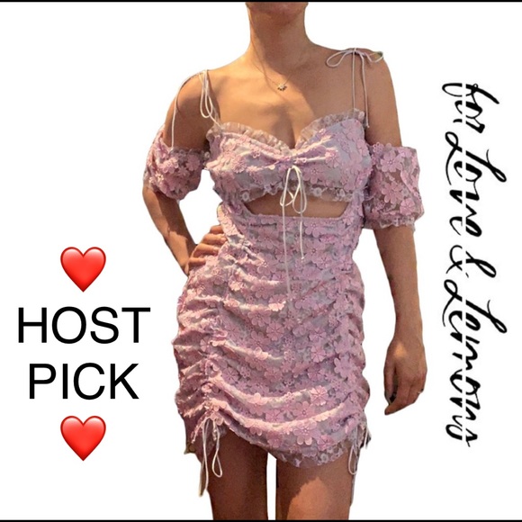 NWOT For Love and Lemons pink floral lace mini dress